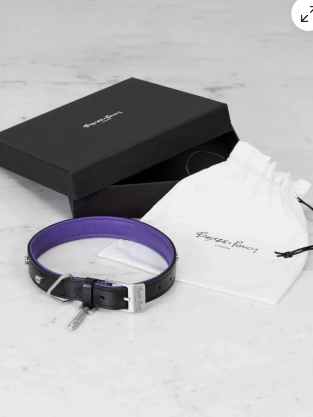 NWT Buster + Punch Leather Dog Leash - Black with Purple Trim Silver Size XL